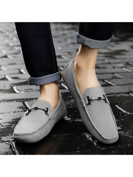?Men\'s Grey Calfskin Leather Slip On Comfortable Low Top Soft Penny  Loafers main image 6